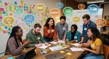 group of diverse individuals in a brainstorming session
