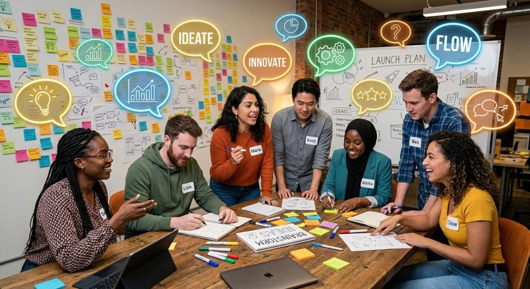 group of diverse individuals in a brainstorming session
